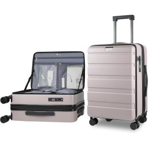 imageKROSER Carry On Luggage with Spinner Wheels ampamp Builtin TSA Lock Expandable Top Loading Hard Shell Suitcase Large Capacity Durable Rolling Luggage with USB Port CarryOn 20Inch Dark GreenMatte PurplePink