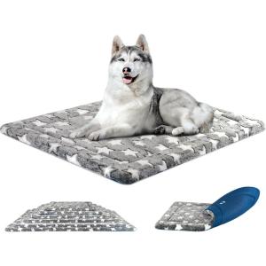 imageKROSER Fancy Crate Pad Bed Mat Reversible Cool ampamp Warm Machine Washable for Small to XXXLarge Dogs Grey Navy Star PatternLarge