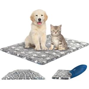 imageKROSER Fancy Crate Pad Bed Mat Reversible Cool ampamp Warm Machine Washable for Small to XXXLarge Dogs Grey Navy Star PatternMedium