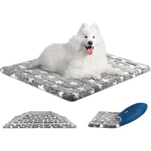 imageKROSER Fancy Crate Pad Bed Mat Reversible Cool ampamp Warm Machine Washable for Small to XXXLarge Dogs Grey Navy Star PatternXLarge
