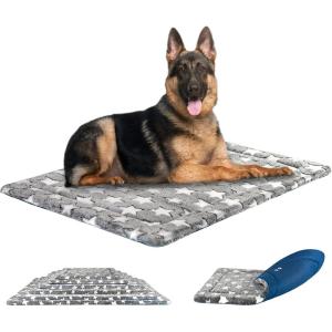 imageKROSER Fancy Crate Pad Bed Mat Reversible Cool ampamp Warm Machine Washable for Small to XXXLarge Dogs Grey Navy Star PatternXXLarge
