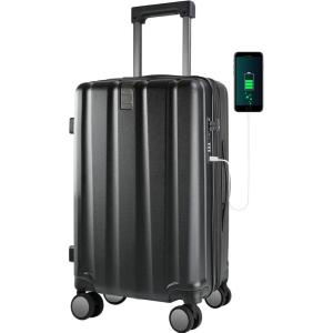 imageKROSER Hardside Expandable Carry On Luggage with Spinner Wheels ampamp Builtin TSA Lock Durable Suitcase Rolling Luggage with USB Port CarryOn 20Inch BlackBlack