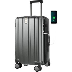imageKROSER Hardside Expandable Carry On Luggage with Spinner Wheels ampamp Builtin TSA Lock Durable Suitcase Rolling Luggage with USB Port CarryOn 20Inch BlackSteel Grey
