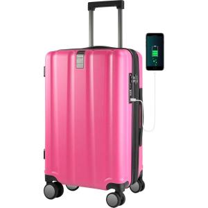 imageKROSER Hardside Expandable Carry On Luggage with Spinner Wheels ampamp Builtin TSA Lock Durable Suitcase Rolling Luggage with USB Port CarryOn 20Inch BlackMagenta