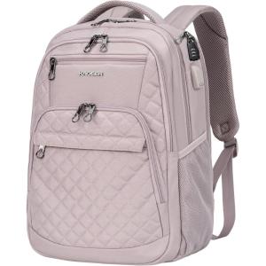 imageKROSER Travel Laptop Backpack 17 Inch Large Computer Backpack WaterRepellent Daypack with USB Charging Port RFID Pockets for WorkBusinessCollegeMenWomenQuiltedQuilted Dusty Pink