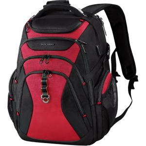 imageKROSER Travel Laptop Backpack 173 Inch XL Computer Backpack with Hard Shell Saferoom RFID Pockets WaterRepellent Business College Daypack Stylish Bag for MenWomenBlackBlackRed173