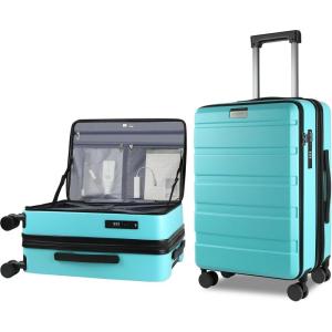 imageKROSER Carry On Luggage with Spinner Wheels amp Builtin TSA Lock Expandable Top Opening Hard Shell Suitcase Large Capacity Durable Rolling Luggage with USB Port CarryOn 20Inch ChampagneLake Blue