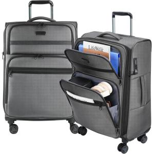 imageKROSER Softside Expandable checked Luggage with Front Business Pockets24 Inch Suitcases with Spinner Wheels amp Builtin TSA Lock Durable Suitcase Rolling Luggage BurgundyGrey24