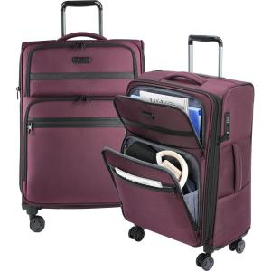 imageKROSER Softside Expandable checked Luggage with Front Business Pockets24 Inch Suitcases with Spinner Wheels amp Builtin TSA Lock Durable Suitcase Rolling Luggage BurgundyBurgundy24