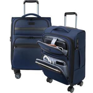 imageKROSER Softside Expandable checked Luggage with Front Business Pockets24 Inch Suitcases with Spinner Wheels amp Builtin TSA Lock Durable Suitcase Rolling Luggage BurgundyNavy20